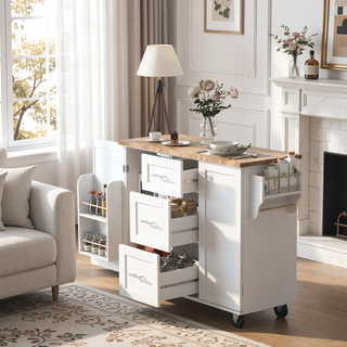 Sunvega Rolling Kitchen Island with Storage Cart, 3 Drawer and Slide-Out Shelf Design