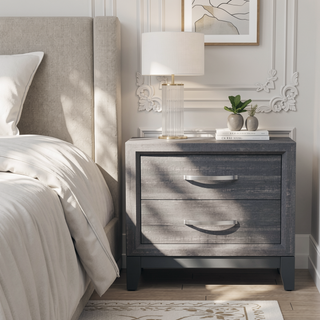Sunvega Modern Gray Wood Nightstand with Two Drawers and Chrome Handles