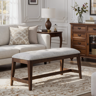 Sunvega Upholstered Dining Bench with Cherry Finish and Sturdy Construction