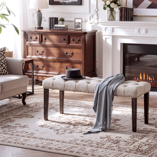 Sunvega Tufted Upholstered Velvet Bench Ottoman with Sponge Cushion for Bedroom
