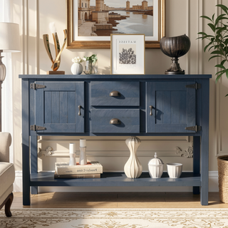 Sunvega Retro Style Solid Pine Wood Sideboard Console Table with 2 Drawers and Cabinets