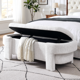 Sunvega Large Linen Upholstered Storage Bench with Foam Seat for Living Room