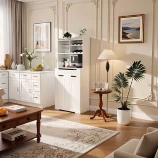 Sunvega Modern Farmhouse White Buffet Cabinet with Hutch for Kitchen Storage and Dining Room