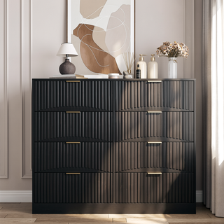 Sunvega Modern Wavy Pattern 6-Drawer Dresser with Ample Storage for Bedroom