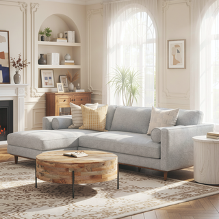 Sunvega Mist Grey Woven-Blend Fabric Left-Facing Sectional Sofa with Feather Cushions