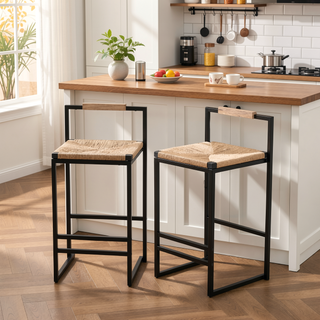Sunvega Set of 2 Modern Paper Rope Woven Counter Height Dining Chairs with Back