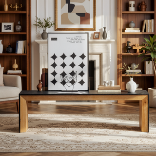 Sunvega Modern Two-Tone Wood Bench with U-Shaped Design for Entryway or Dining