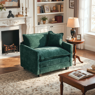 Sunvega Modern Green Chenille Fabric Cloud Sofa with Adjustable Backrest for Living Room