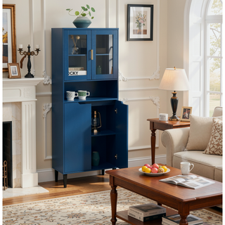 Sunvega Tall Storage Bookcase with 4 Adjustable Shelves and Tempered Glass Doors