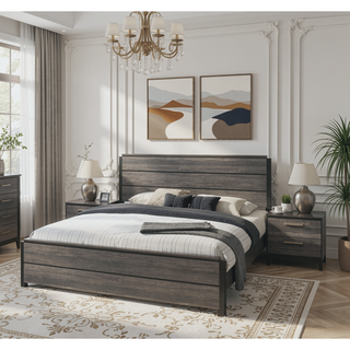Sunvega Ioana Antique Grey Finish 3-Piece Wood Bedroom Set with Two Nightstands