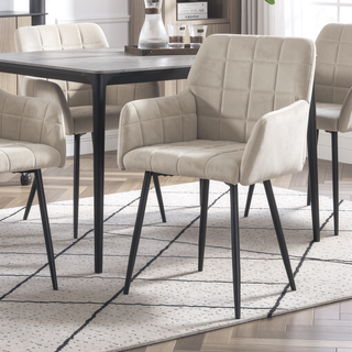Sunvega Cream Velvet Upholstered Dining Chairs Set of 2 with Armrests
