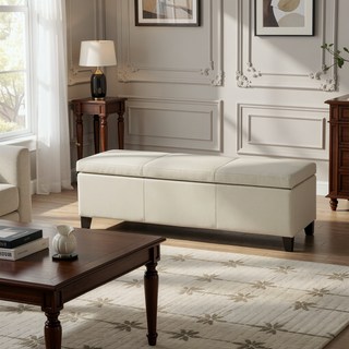 Sunvega Contemporary Upholstered Storage Ottoman Bench with Stitched Details