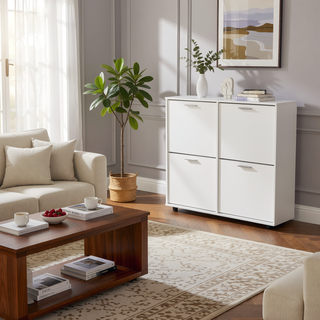 Sunvega Modern Tilt-Out Shoe Storage Cabinet with Scratch-Resistant White Finish