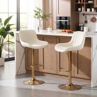 Sunvega Adjustable Velvet Swivel Bar Stool with Chrome Base and Golden Legs, Set of 2