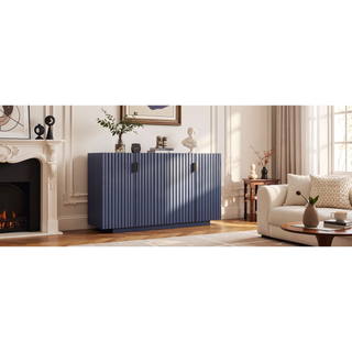 Sunvega Antique Navy Buffet Cabinet with 4 Fluted Doors and Adjustable Shelves