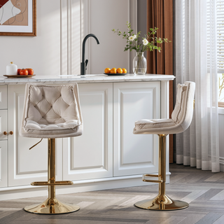 Sunvega Set of 2 Black Velvet Swivel Bar Stools with Chrome Footrest and Adjustable Height