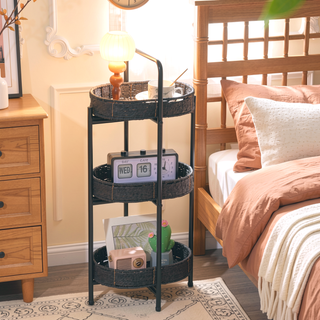 Sunvega 3 Tier Oval Paper Rope Woven Side Table with Detachable Tray Storage Basket