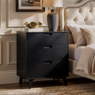 Sunvega Mid-Century Modern Black Wood Dresser with 3 Drawers for Bedroom