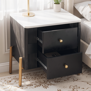 Sunvega Modern Nightstand with 2 Storage Drawers and Golden Metal Handles for Bedroom