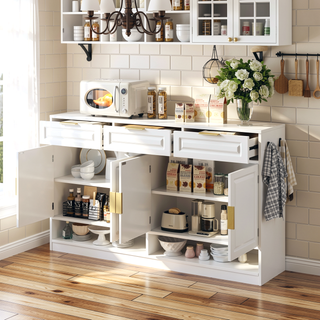 Sunvega 59.1-Inch Farmhouse Sideboard with 3 Drawers and 4 Doors for Ample Storage