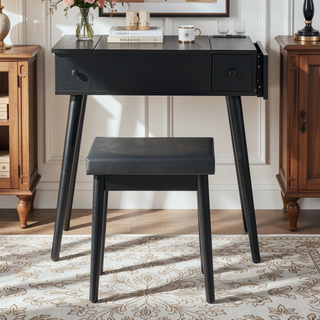 Sunvega 27.9" Black Makeup Vanity Desk with Flip Top LED Mirror and Charging Station