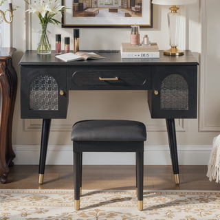 Sunvega Modern Black Vanity Makeup Table with Organizer and Charging Port