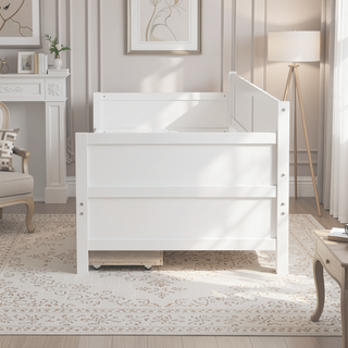 Sunvega Twin Size Pine Wood Daybed with Two Storage Drawers in White