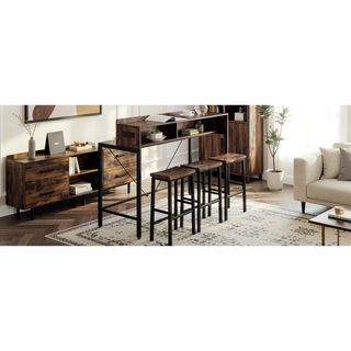 Sunvega 59 Inch Sofa Table with Power Outlet LED Light and 3 Saddle Stools