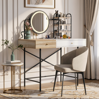 Sunvega Makeup Vanity Desk with 3-Mode Lighted Mirror and Wireless Charging Station