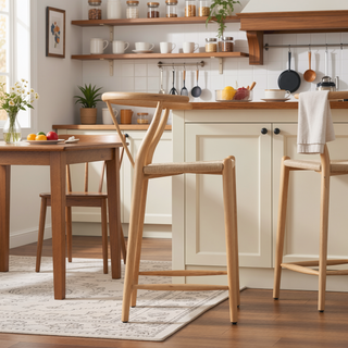 Sunvega Natural Ash Wishbone Counter Stool with Hand Woven Paper Cord Seat