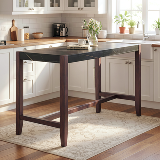 Sunvega 47.5 Inch Faux Marble Top Bar Dining Table with Walnut Legs for Kitchen