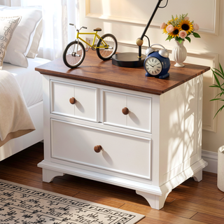 Sunvega Retro White and Walnut Wooden Seven-Drawer Dresser for Bedroom Storage