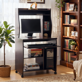 Sunvega Mobile Microwave Cart with Locking Castors Hutch Shelves and Spice Rack