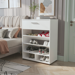 Sunvega Modern Shoe Rack with Drawer and Multiple Open Shelves for Organized Storage