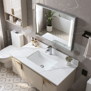 Sunvega 43x22 Inch Sintered Stone Vanity Top with Ceramic Sink and Backsplash