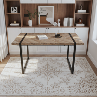 Sunvega Modern Minimalist MDF Wood Desktop with Black Metal Legs Small Dining Table