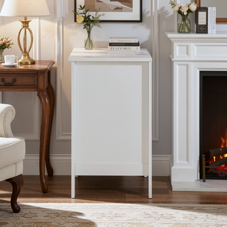 Sunvega Modern White Nightstand with 3 Drawers and Charging Station for Bedroom