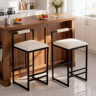 Sunvega Set of 2 Modern Paper Rope Woven Counter Height Dining Chairs with Back