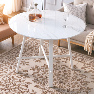 Sunvega Modern Minimalist Circular Dining Table with White Patterned Tabletop
