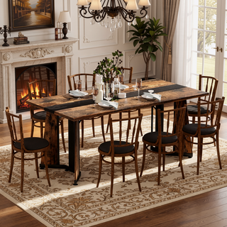 Sunvega White Marble Grain Waterproof Large Dining Table with Adjustable Legs for Kitchen