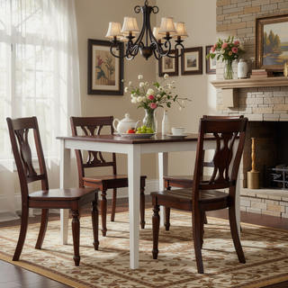 Sunvega Creamy White and Rustic Mahogany Counter Height Dining Table Set with Two Chairs