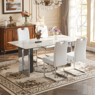 Sunvega Set of 4 White Thickened PU Dining Chairs with Ergonomic Design and Non-Slip Feet