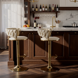 Sunvega Set of 2 Swivel Bar Stools with Chrome Footrest and Adjustable Height