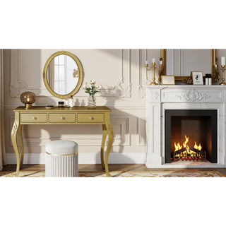 Sunvega Elegant Makeup Vanity Desk with Oval Mirror and 3 Drawers for Bedroom