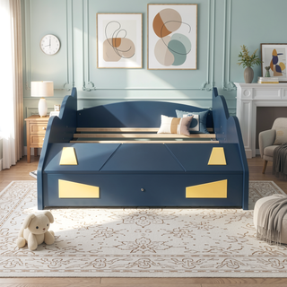 Sunvega Twin Size Race Car Bed with Wheels Storage and Sturdy Wood Construction