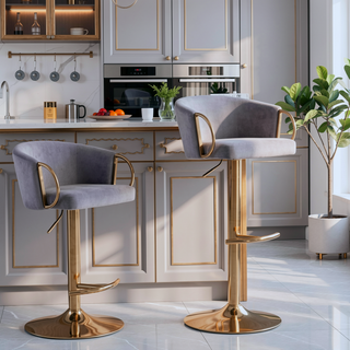 Sunvega Set of 2 Adjustable Swivel Bar Stools with Chrome Footrest and Velvet Upholstery