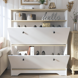 Sunvega Dark Brown Finish Shoe Rack with Two Extendable Cabinets and One Open Shelf