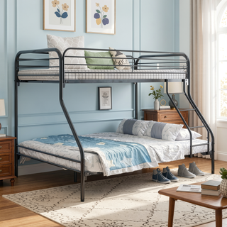 Sunvega Heavy Duty Twin Over Full Metal Bunk Bed with Enhanced Guardrail and Inclined Ladder