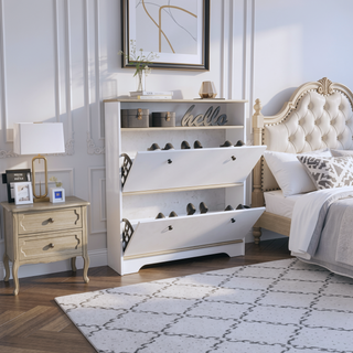 Sunvega Light Oak and White Calgary Shoe Rack with Two Upturned Drawers