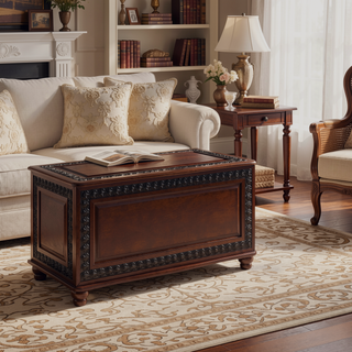 Sunvega Deep Tobacco Cedar Chest with Ornate Detailing and Flip Open Top